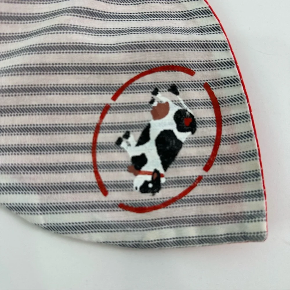 Bread Basket Liner, Reversible Blue & White Stripe With Cow & Red Polka Dots